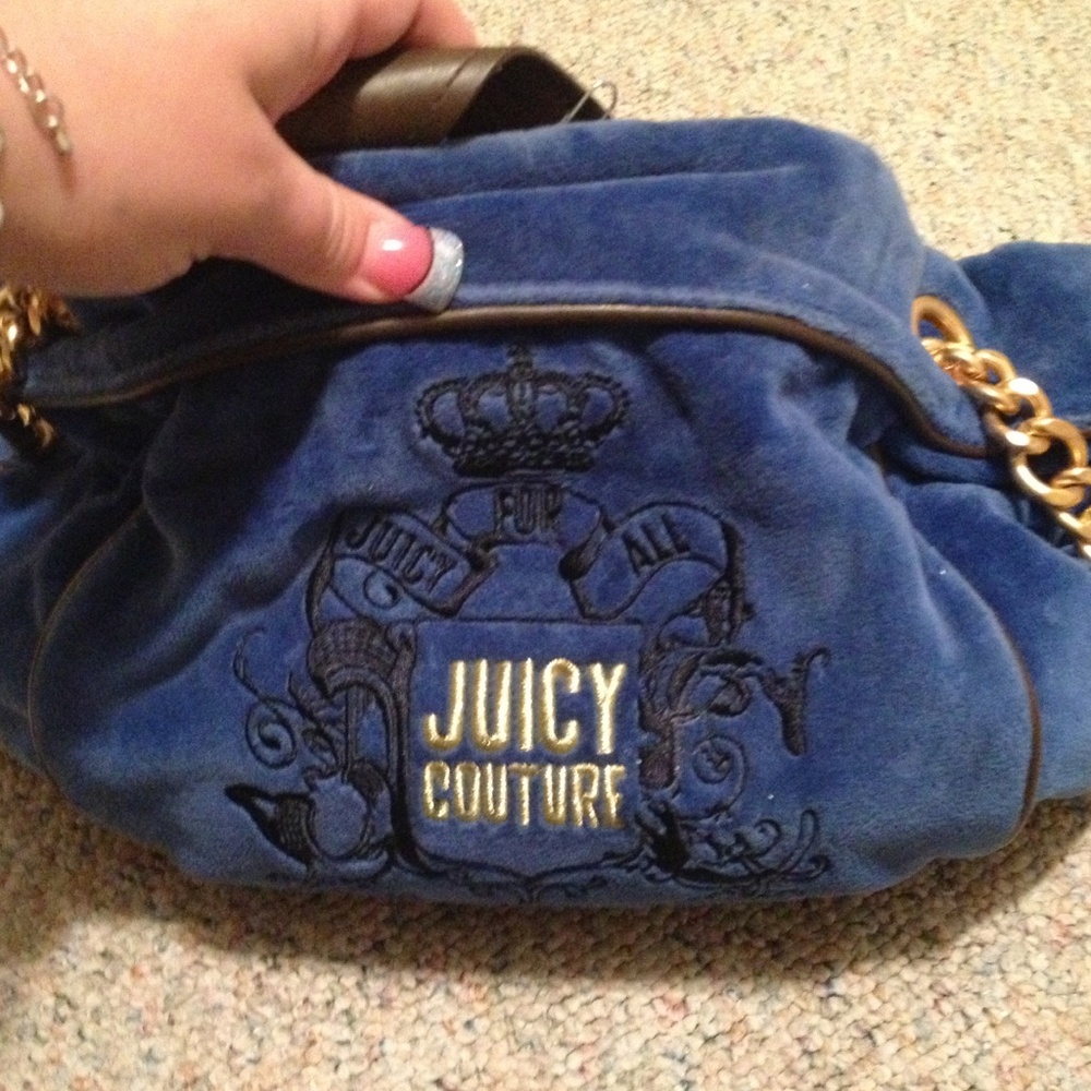 Juicy Couture Blue Velvet Bag with Gold Accents